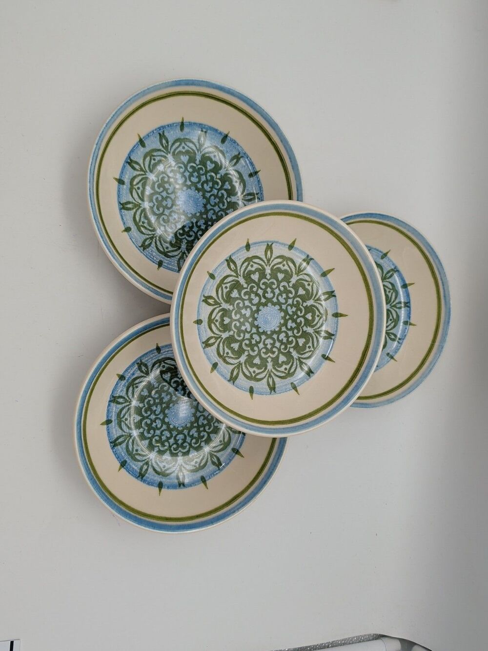 Vtg Royal Ironstone Cavalier Blue And Green Floral Cereal Bowls Set Of 4